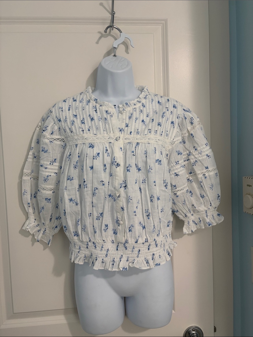 H&M White Blouse with Blue Floral Print